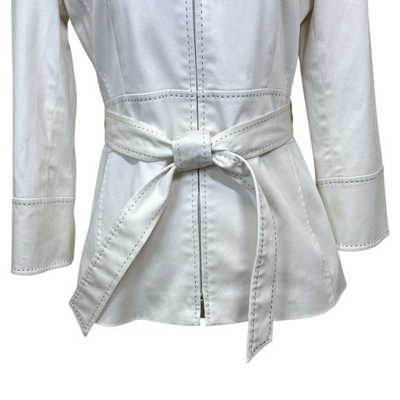 Lafayette 148 - Women’s Belted Blazer Jacket, 3/4 Sleeve, Zip-Up - White, Size 2 - Picture 9 of 17